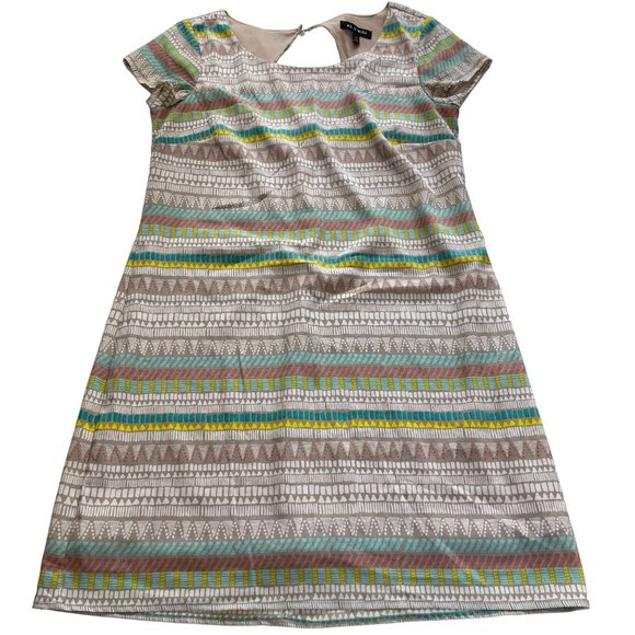 As U Wish Aztec Striped Scoop Neck Cap Sleeve Peep Hole Back Sheath Dress M - Picture 1 of 12
